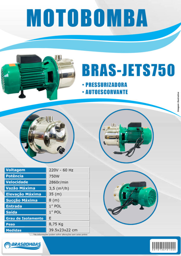 Bomba da agua Pressurizada BRAS-JET750